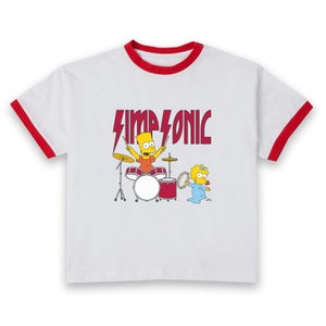 The Simpsons Simpsonic Women's Cropped Ringer T-Shirt - White Red