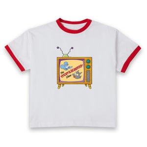 The Simpsons The Itchy And Scratchy Show Women's Cropped Ringer T-Shirt - White Red
