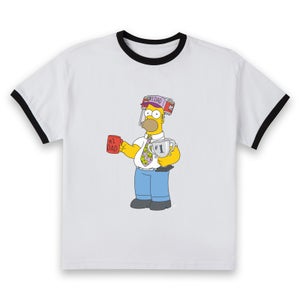 The Simpsons Homer Number 1 Dad Women's Cropped Ringer T-Shirt - White Black
