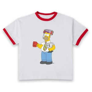 The Simpsons Homer Number 1 Dad Women's Cropped Ringer T-Shirt - White Red