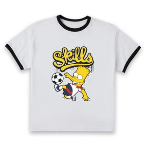 The Simpsons Bart Skills Women's Cropped Ringer T-Shirt - White Black