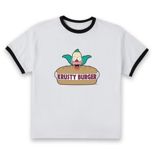 The Simpsons Krusty Burger Logo Women's Cropped Ringer T-Shirt - White Black