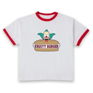 The Simpsons Krusty Burger Logo Women's Cropped Ringer T-Shirt - White Red