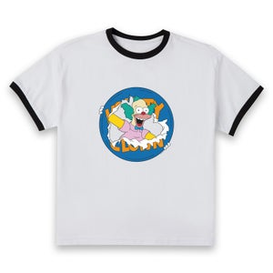 The Simpsons Krusty Ripped Circle Women's Cropped Ringer T-Shirt - White Black