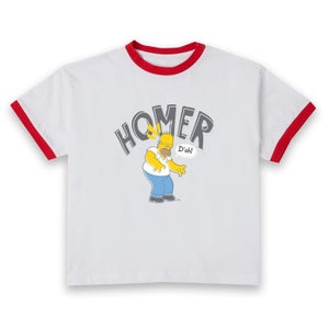 The Simpsons Homer D'Oh Women's Cropped Ringer T-Shirt - White Red