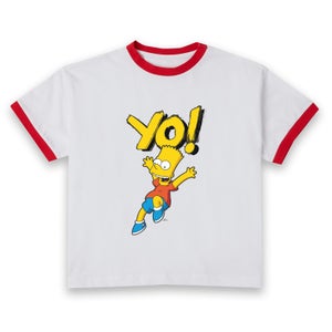 The Simpsons Yo! Bart Women's Cropped Ringer T-Shirt - White Red