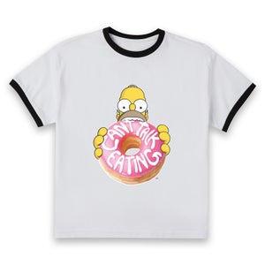 The Simpsons Homer Can't Talk Women's Cropped Ringer T-Shirt - White Black