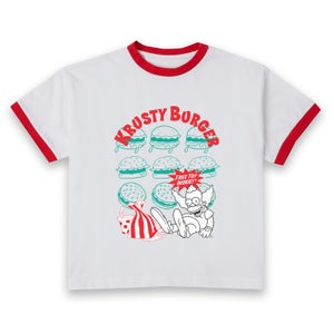 The Simpsons Krusty Burger Women's Cropped Ringer T-Shirt - White Red