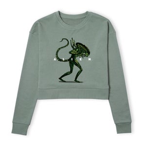 Alien Full Side Women's Cropped Sweatshirt - Khaki