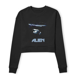 Alien Spacetravel Still Women's Cropped Sweatshirt - Black