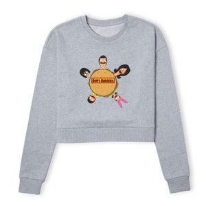 Bob's Burgers Character Burger Women's Cropped Sweatshirt - Grey