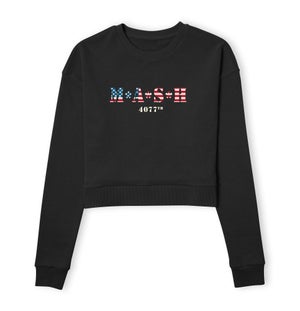 M*A*S*H US Flag Logo Women's Cropped Sweatshirt - Black