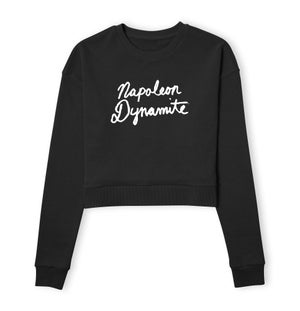 Napoleon Dynamite Script Logo Women's Cropped Sweatshirt - Black