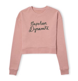 Napoleon Dynamite Script Logo Women's Cropped Sweatshirt - Dusty Pink
