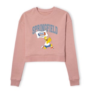 The Simpsons Springfield Team Women's Cropped Sweatshirt - Dusty Pink