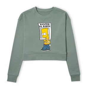 The Simpsons Wanted El Barto Women's Cropped Sweatshirt - Khaki