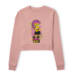 The Simpsons Lisa Girls Rock Women's Cropped Sweatshirt - Dusty Pink