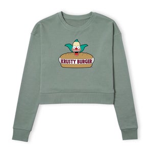 The Simpsons Krusty Burger Logo Women's Cropped Sweatshirt - Khaki