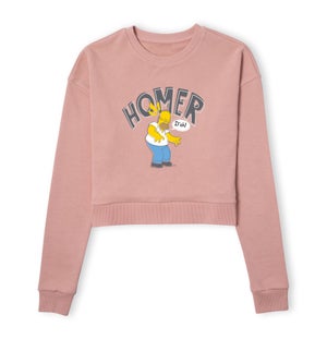 The Simpsons Homer D'Oh Women's Cropped Sweatshirt - Dusty Pink