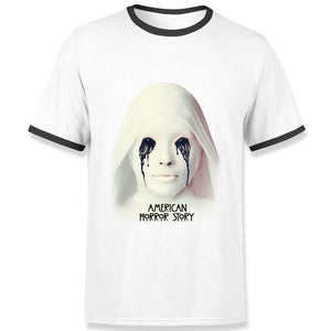 American Horror Story Crying White Nun Men's Ringer T-Shirt - White/Black