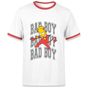 The Simpsons Bad Boy Bart Men's Ringer T-Shirt - White/Red