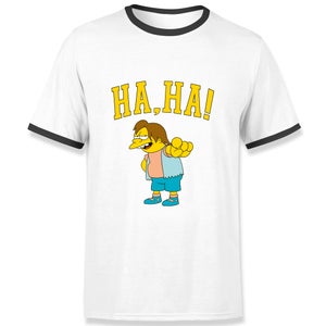 The Simpsons Nelson Ha Ha Men's Ringer T-Shirt - White/Black