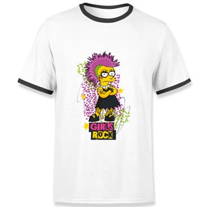 The Simpsons Lisa Girls Rock Men's Ringer T-Shirt - White/Black