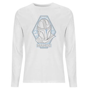 Star Wars The Mandalorian Mando Line Art Badge Men's Long Sleeve T-Shirt - White