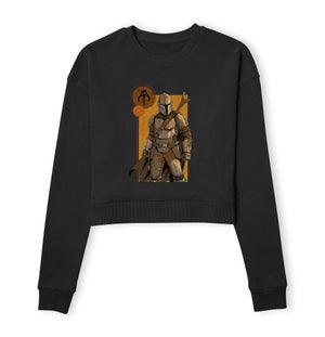 Star Wars The Mandalorian Composition Women's Cropped Sweatshirt - Black
