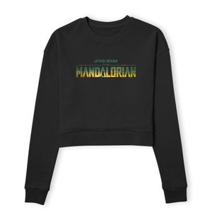 Star Wars The Mandalorian Sunset Logo Women's Cropped Sweatshirt - Black