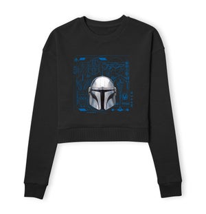 Star Wars The Mandalorian Schematics Women's Cropped Sweatshirt - Black