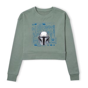 Star Wars The Mandalorian Schematics Women's Cropped Sweatshirt - Khaki