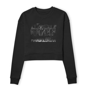 Star Wars The Mandalorian Helmets Line Art Women's Cropped Sweatshirt - Black