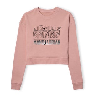 Star Wars The Mandalorian Helmets Line Art - Light Base Women's Cropped Sweatshirt - Dusty Pink