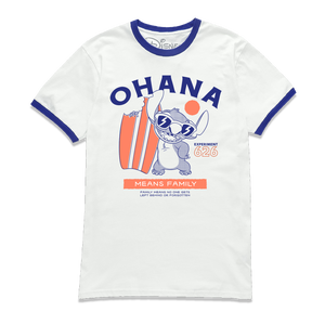 Lilo & Stitch Ohana Cropped Ringer T-Shirt - White Navy