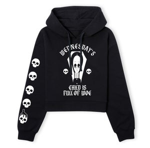 The Addams Family Wednesday's Child Is Full Of Woe Women's Cropped Hoodie - Black