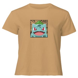 Pokémon Pokédex Bulbasaur #0001 Women's Cropped T-Shirt - Tan