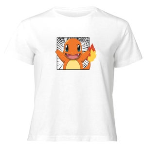 Pokémon Pokédex Charmander #0004 Mujer Camiseta Cropped - Blanco
