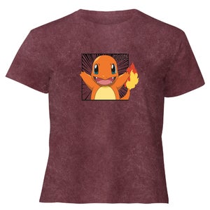 Pokémon Pokédex Charmander #0004 Mujer Camiseta Cropped - Borgoña Acid Wash