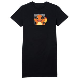 Pokémon Pokédex Glumanda #0004 Frauen T-Shirt Dress - Schwarz