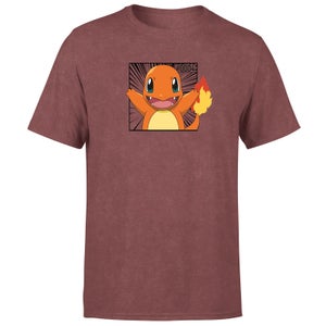 Pokémon Pokédex Charmander #0004 Hombre Camiseta - Borgoña Acid Wash