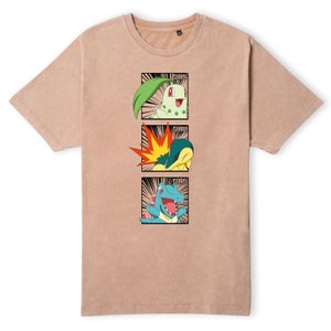 Pokemon Generation 2 Starters Men's T-Shirt - Tan Acid Wash