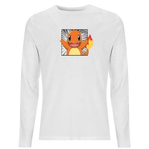 Pokémon Pokédex Charmander #0004 T-Shirt da Uomo a Maniche Lunghe - Bianco