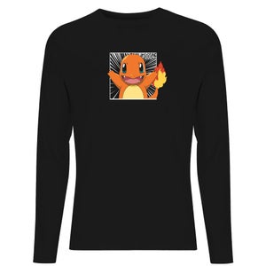 Pokémon Pokédex Charmander #0004 Hombre Long Sleeve Camiseta - Negro