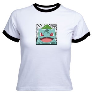 Pokémon Pokédex Bulbasaur #0001 Women's Cropped Ringer T-Shirt - White Black