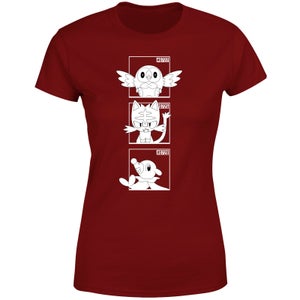 Pokemon Generation 7 Monochrome Starters Women's T-Shirt - Burgundy