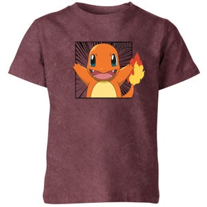Pokémon Pokédex Charmander #0004 Kids' T-Shirt - Burgundy Acid Wash