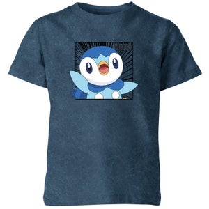 Pokemon Piplup Kids' T-Shirt - Navy Acid Wash