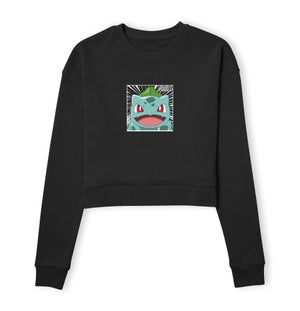 Pokémon Pokédex Bisasam #0001 Gekürztes Frauen Sweatshirt - Schwarz