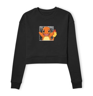 Pokémon Pokédex Glumanda #0004 Gekürztes Frauen Sweatshirt - Schwarz